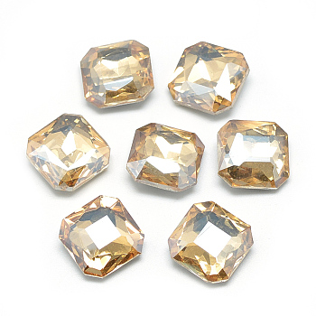 Pointed Back Glass Rhinestone Cabochons, Faceted, Back Plated, Octagon, Pale Goldenrod, 10x10x4.5mm