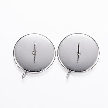 304 Stainless Steel Stud Earring Settings, with Loop, Flat Round, Stainless Steel Color, Tray: 14mm, 18.5x16x2mm, Hole: 2mm, Pin: 0.8mm