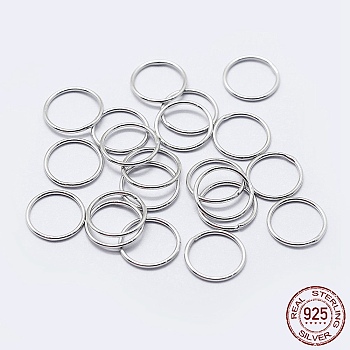 Rhodium Plated 925 Sterling Silver Round Rings, Soldered Jump Rings, Closed Jump Rings, Platinum, 19 Gauge, 5x0.9mm, Inner Diameter: 3mm