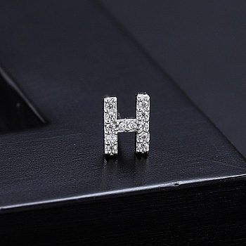 Platinum Brass Micro Pave Cubic Zirconia Stud Earrings, Initial Letter, Letter H, No Size