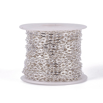 Iron Cable Chains, Unwelded, Flat Oval, Cadmium Free & Lead Free, Silver Color Plated, 5x3.3x0.9mm