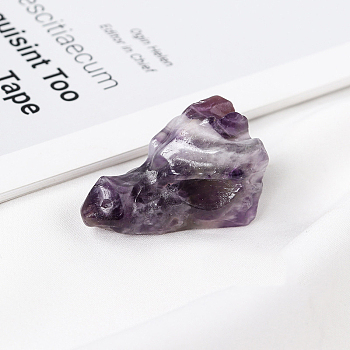 Natural Amethyst Sculpture Display Decorations, for Home Office Desk, Dragon Head, 36.5~38x20.5x20.5~22.5mm
