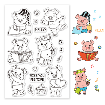 PVC Plastic Stamps, for DIY Scrapbooking, Photo Album Decorative, Cards Making, Stamp Sheets, Pig Pattern, 16x11x0.3cm