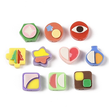 Opaque Resin Decoden Cabochons, Square & Heart & Star, Textured, Mixed Shapes, Mixed Color, 11.5~13.5x12~14.5x6~7mm