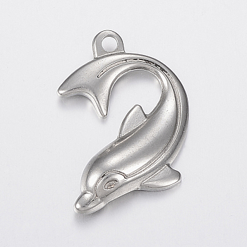 304 Stainless Steel Pendants, Dolphin, Stainless Steel Color, 28.5x21x5mm, Hole: 2.5mm