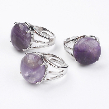 Adjustable Natural Amethyst Finger Rings, with Brass Findings, US Size 7 1/4(17.5mm)