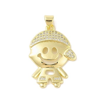 Rack Plating Brass Cubic Zirconia Pendants, Cadmium Free & Lead Free, Little Boy, Clear, Real 18K Gold Plated, 29x20x4mm, Hole: 3x4mm