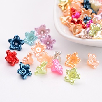 Imitated Pearl Acrylic Beads, Dyed, Flower, 10x5mm, Hole: 1mm