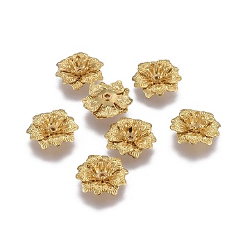 Multi-Petal Brass Bead Caps, Flower, Raw(Unplated), 14x4.5mm, Hole: 1mm, Inner Diameter: 5mm