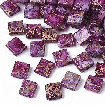2-Hole Drawbench Glass Seed Beads, Opaque Spray Painted, Rectangle, Purple, 5x4.5~5x2~2.5mm, Hole: 0.5~0.8mm