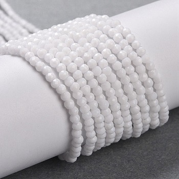 Glass Imitation Jade Beads Strands, Faceted Round, White, 2x2mm, Hole: 0.6mm, about 184pcs/strand, 14.49''(36.8cm)