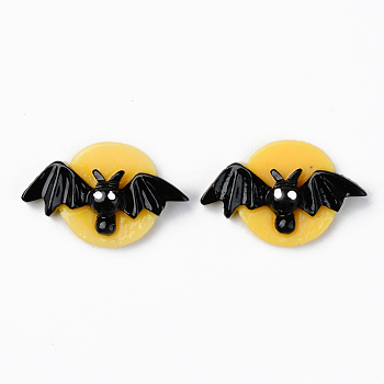 Resin Cabochons, Halloween Theme, Opaque, Bat, Yellow, Black, 19.5x30.5x7mm