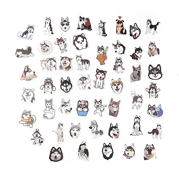 50Pcs 50 Styles Paper Siberian Husky Dog Stickers Sets, Adhesive Decals for DIY Scrapbooking, Photo Album Decoration, Dog Pattern, 43~71x44~63x0.2mm, 1pc/style