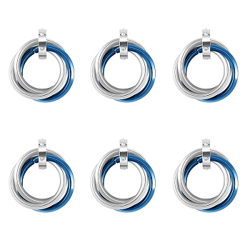 201 Stainless Steel Interlocking Ring Pendants, with Crystal Rhinestone, Blue & Stainless Steel Color, 27mm, 6pcs/box