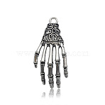 Halloween Theme Tibetan Style Alloy Pendants, Antique Silver, Skull, 42x19mm(HAWE-PW0001-073F)