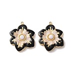 Dyed Natural White Jade Pendants, 304 Stainless Steel Enamel Flower Charms, Real 18K Gold Plated, PVD Vacuum Plating, Black, 26x21.5x3.5mm, Hole: 1.4mm(STAS-A193-07G-02)
