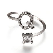 Alloy Cuff Rings, Open Rings, with Crystal Rhinestone, Platinum, Letter.Q, US Size 7 1/4(17.5mm)(RJEW-I075-01P-Q)