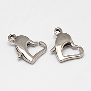 304 Stainless Steel Lobster Claw Clasps, Heart, Stainless Steel Color, 10x14x3.5mm, Hole: 1.5mm(STAS-D069-02)