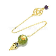 Round Resin Dowsing Pendulum Big Pendants, Natural Peridot Chip Inisde and Cadmium Free & Lead Free Golden Plated Brass Findings, Cone Charm, 215mm(G-C117-01G-11)