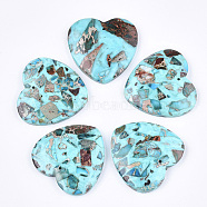 Assembled Synthetic Imperial Jasper and Turquoise Pendants, Dyed, Heart, Cyan, 38.5~39.5x40~40.5x7~7.5mm, Hole: 1.4mm(G-S329-071A)