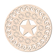 Laser Cut Wooden Wall Sculpture, Torus Wall Art, Home Decor Meditation Symbol, Yoga Hanging Artwork, Flat Round, Star Pattern, 310x6mm(WOOD-WH0105-032)