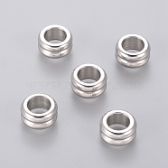 304 Stainless Steel Beads, Grooved Beads, Column, 10x5mm, Hole: 6mm(STAS-E036-4A)