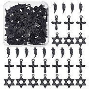 SUPERFINDINGS 48Pcs 3 Style Alloy Pendants, Star & Wing & Cross, Electrophoresis Black, 20.5~33x11~21x1.5~2mm, Hole: 1.8~2.3mm, 16pcs/style(FIND-FH0004-28)