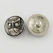 Crystal Platinum Plated Zinc Alloy Grade A Rhinestone Flat Round with Owl Jewelry Snap Buttons, 20x10mm(X-ALRI-S003-36)