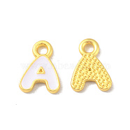 Alloy Enamel Pendants, Matte Gold Color, Letter Charm, Nickel Free, Letter A, 11x7x1.5mm, Hole: 1.6mm(ENAM-P247-01MG-A)