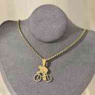 304 Stainless Steel Bicycle Riding Pendant Box Chain Necklaces, Real 18K Gold Plated, 23.35 inch(59.3cm)(NJEW-H055-01G)