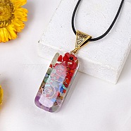 Resin with Gemstone inside 7 Chakra Pendant Necklaces, Black Cord Necklaces for Men and Women, Rectangle, 15.75 inch(40cm)(PW-WG74B6A-02)