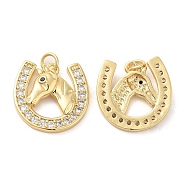 Rack Plating Brass Micro Pave Cubic Zirconia Pendants, Long-Lasting Plated, Cadmium Free & Lead Free, Horseshoe, Real 18K Gold Plated, 18x18x4mm, Hole: 3mm(KK-I706-15G)