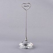 Diamond Shape Glass Name Card Holder, Wedding Table Number Card Holders, with Iron Findings, Heart, Clear, 130mm(DJEW-F009-A07)