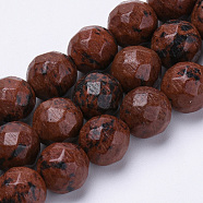 Natural Mahogany Obsidian Beads Strands, Faceted, Round, 6mm, Hole: 1mm, about 62pcs/strand, 15.3 inch(G-S281-13-6mm)