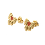 304 Stainless Steel Enamel Bowknot Stud Earrings for Women, Bowknot, 10.5x12.5mm(EJEW-U020-14G)