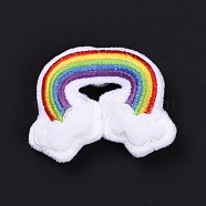 Rainbow with Cloud Cotton & Non-Woven Fabric Brooch, Cartoon Doll Iron Lapel Pin for Girl Women, Colorful, 55x68x16mm, pin: 0.4mm(JEWB-A003-01)
