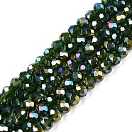 Electroplate Glass Beads Strands, AB Color Plated, Faceted, Rondelle, Dark Green, 3.5~3.8x3mm, Hole: 0.4mm, about 113~115pcs/strand, 12.80~12.99 inch(32.5~33cm)(EGLA-A044-T3mm-B24)