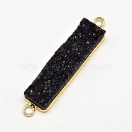 Rectangle Electroplated Natural Druzy Crystal Agate Links connectors, with Golden Plated Brass Findings, Black Plated, 40~45x10~13x5~9mm, Hole: 2mm(G-A144-02E)