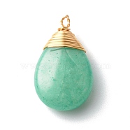 Natural Green Aventurine Pendants, with Real 18K Gold Plated Eco-Friendly Copper Findings, Teardrop, 30x18x8mm, Hole: 2mm(PALLOY-JF00779)