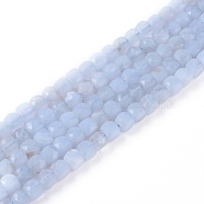 Natural Blue Lace Agate Beads Strands, Faceted, Cube, 4x4x4mm, Hole: 0.7mm, about 95pcs/strand, 15.55 inch(39.5cm)(G-L537-025)