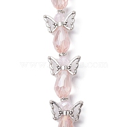Angel Fairy Shape Electroplate Glass Beads Strands, with Tibetan Style Alloy Wing Beads, Pink, 26~28x18~26x10mm, Hole: 0.8mm, about 4pcs/strand, 3.858~4.09''(9.8~10.4cm)(AJEW-JB01173-02)