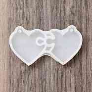 Heart Puzzle DIY Pendant Silicone Molds, Resin Casting Molds, for UV Resin & Epoxy Resin Jewelry Making, White, 34x61x8.5mm, Hole: 2.2mm, Inner Diameter: 32x59mm(SIMO-C007-10)