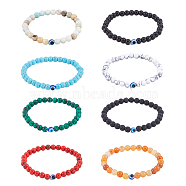 8Pcs 8 Style Natural & Synthetic Mixed Gemstone & Evil Eye Round Beaded Stretch Bracelets Set, Inner Diameter: 2 inch(5.2cm), 1Pc/style(BJEW-FI0001-48)