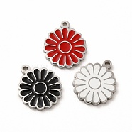 304 Stainless Steel Enamel Charms, Daisy, Mixed Color, 14x12x1mm, Hole: 1.2mm(STAS-F291-03P)