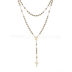 Men's Rosary Bead Necklace with Crucifix Cross, 304 Stainless Steel Necklace for Easter, Golden, 18.9 inch(48cm)(NJEW-I011-6mm-08)