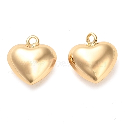 Brass Pendants, Heart Charm, Real 18K Gold Plated, 16x15x8mm, Hole: 1.8mm(KK-F870-03G-01)