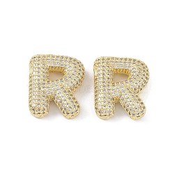 Brass Micro Pave Clear Cubic Zirconia Pendants, Letter R, 23.5x26x7mm, hole: 3.5x2.5mm(KK-Z041-01G-R)