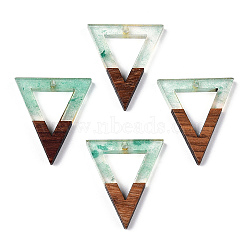 Transparent Resin & Walnut Wood Pendants, with Glitter Powder, Hollow Triangle Charms, Light Sea Green, 27.5x24x3.5mm, Hole: 1.8mm(RESI-ZX017-22)
