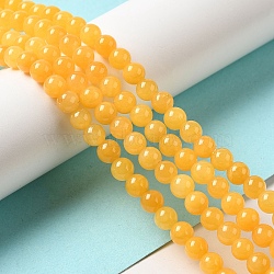 Natural Mashan Jade Beads Strands, Dyed, Round, Gold, 6mm, Hole: 1mm, about 66pcs/strand, 16 inch(X-DJAD-6D-07)