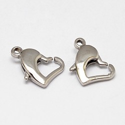 Tarnish Resistant 304 Stainless Steel Lobster Claw Clasps, Heart, Stainless Steel Color, 10x14x3.5mm, Hole: 1.5mm(STAS-D069-02)